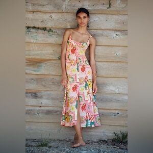 Zara Pink Multi-Color Printed Midi Dress